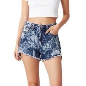 Almost‎ Famous Acid Wash Denim Shorts Women 3 Blue Mid Rise Frayed Raw Hem